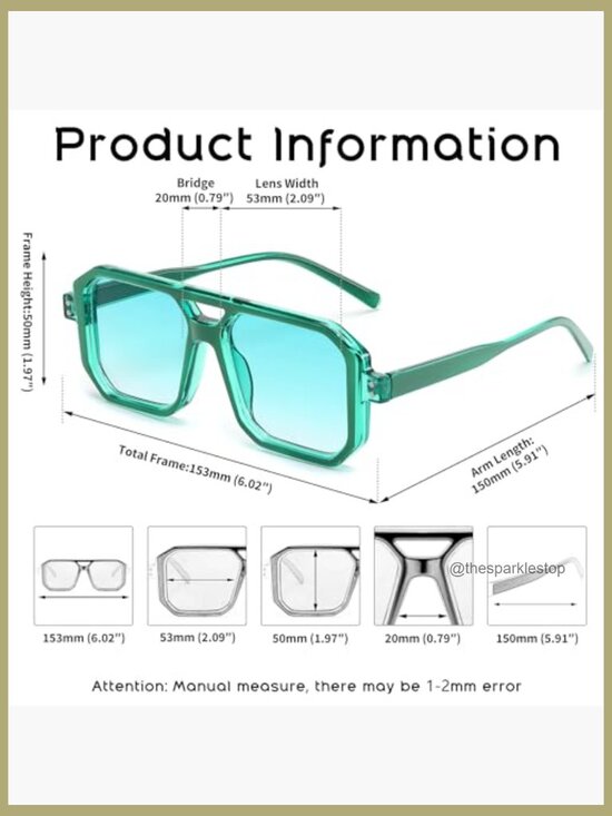 Retro Aviator Sunglasses Square Frame Plastic UV Protection main image 6